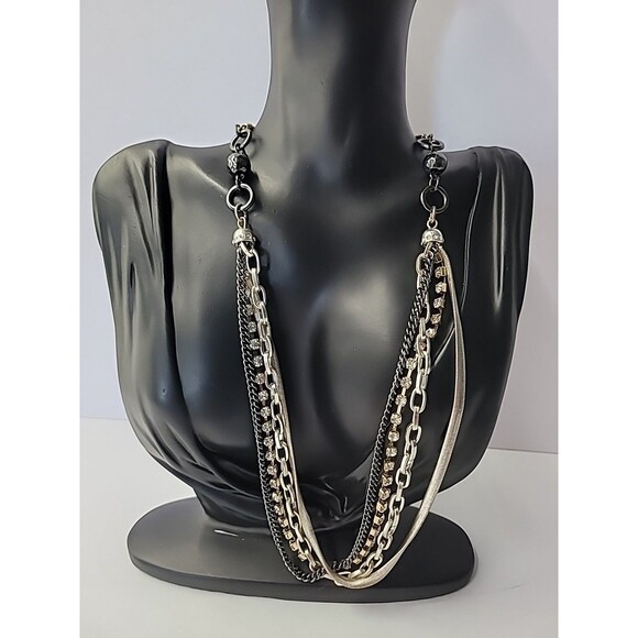 Vintage Nine West Necklace Statement Chains Gold Tone Silver Tone Crystal Beaded - Picture 1 of 12